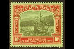 1923  10s Black And Red On Emerald Tercentenary, SG 58, Superb Mint. For More Images, Please Visit Http://www.sandafayre - St.Kitts And Nevis ( 1983-...)