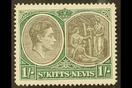 1943  1s Black And Green Perf. 14 On Ordinary Paper, Showing Break In Value Tablet Frame, SG 75ba, Fine Mint.  For More  - St.Kitts E Nevis ( 1983-...)