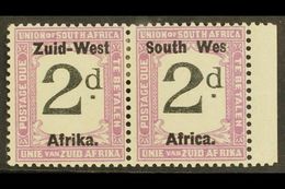 POSTAGE DUE  1923 2d Black And Violet Pair With "WES FOR WEST" Variety, Pretoria Printing, SG D9a, Very Fine & Fresh Min - Africa Del Sud-Ovest (1923-1990)