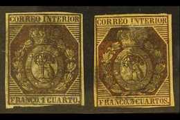 1853  Madrid Local 1c & 3c Bronze Issue Complete, SG 30/31 (Edifil 22/23, €10,700), Lightly Used Each With Margins Just  - Other & Unclassified