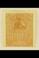 1862-66  3o Brown Lion Type II With COLOURED LINE FROM LION TO LARGE "3" Variety, Facit 14Bv4, Unused No Gum, Thin, Very - Altri & Non Classificati