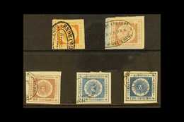 1859-61  USED IMPERF Selection Presented On A Stock Card & Includes 1859 80c Orange, 1860-61 60c Pale Brown Lilac X2 & 1 - Uruguay
