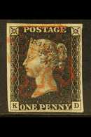 1840  1d Black 'KD' Plate 6, SG 2, Used With 4 Margins & Neat Upright Near- Complete Red MC Cancellation. For More Image - Non Classificati