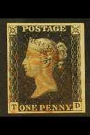 1840  1d Black 'TD' Plate 5, SG 2, Used With 4 Margins & Red MC Cancellation. Stunning. For More Images, Please Visit Ht - Non Classificati