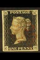 1840  1d Black 'CH' Plate 8, SG 2, Used With 4 Margins & Delicate Red MC Cancellation. Fresh And Attractive. For More Im - Unclassified