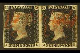 1840  1d Black PAIR 'JD-JE' Plate 8, SG 2, Used With 4 Margins & Red MC Cancellations. For More Images, Please Visit Htt - Non Classificati