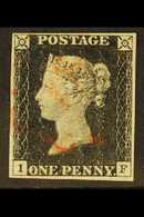 1840  1d Black 'I F' Plate 2, SG 2, Used With 4 Margins & Light Red MC Cancellation. Hint Of A Pressed Vertical Bend. Fo - Unclassified