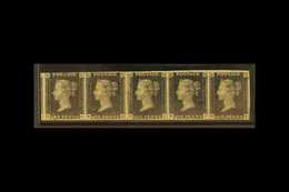 1840 MINT STRIP OF FIVE.  1d Black Strip Of Five 'NG - NR' From Plate 8, Rejoined Between 'NH-NI' , Full Margins Apart F - Non Classificati