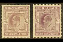 1905-10  2s6d Perf 14, De La Rue Printing On Chalk Surfaced Paper, SG 261, Two Different Specialised Shades (pale Dull P - Non Classificati