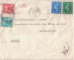 GRANDE-BRETAGNE - TAXE GERBE 10F+2F SUR LETTTRE DE ST JOHN'S WOOD LONDON - LE 20-1-1951 (P1). - 1859-1959 Cartas & Documentos