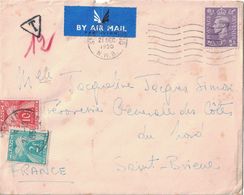 GRANDE-BRETAGNE - TAXE GERBE 10F+2F SUR LETTTRE DE ST JOHN'S WOOD LONDON - LE 21-12-1950 (P1). - 1859-1959 Cartas & Documentos