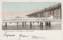 Antique Postcard 1903 - Big Breakers - Long Beach California USA - Beach Animated - Undivided Back - 2 Scans - Long Beach