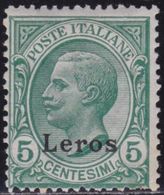 COLONIE ITALIANE EGEO LEROS 1912 VEIII 5c Gomma Integra Fresco MNH** - Egée (Lero)