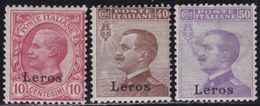 COLONIE ITALIANE EGEO LEROS 1912 VEIII 10c, 40c E 50c Gomma Integra / 50c Ottima Centratura - Egée (Lero)