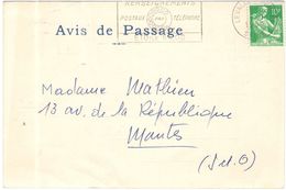 FRANCIA - France - 1959 - 10F Moissonneuse + Flamme Renseignements Postaux Par Téléphone - Carte Postale - Etablissement - 1957-1959 Mäherin