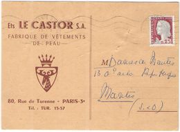 FRANCIA - France - 1961 - 0,25 Marianne De Decaris - Carte Postale - Ets. Le Castor SA - Viaggiata Da Paris Per Mantes-G - 1960 Marianne Of Decaris