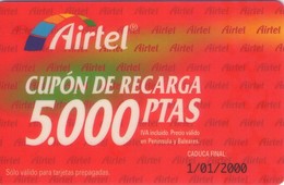 ESPAÑA. Acr-006. CUPON RECARGA 5000 PTAS. 1/01/2000. (220P) - Airtel