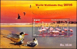 BIRDS-GREATER FLAMINGOS-WILDLIFE SANCTUARY-WORLD WETLANDS DAY-2016-MS-SRI LANKA-MNH-ABSL-7 - Flamants