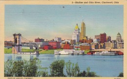 Ohio Cincinnati Skyline And Ohio River 1942 Curteich - Cincinnati