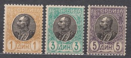 Serbia Kingdom 1905 Mi#92,93,94 X - Thick (normal) Paper, Dinars Values, Mint Never Hinged - Serbia