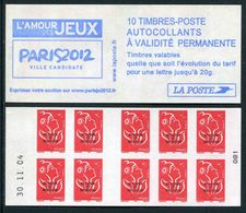 Carnet De 2005 De 10 Timbres "type Lamouche Surchargé" Avec Couvert. Blanche "PARIS 2012" - Avec Date 30.11.04 - Markenheftchen