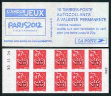 Carnet De 2005 De 10 Timbres "type Lamouche Surchargé" Avec Couvert. Blanche "PARIS 2012" - Avec Date 30.11.04 - Markenheftchen