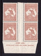 Australia 1932 Kangaroo 6d Chestnut CofA Wmk Ash Imprint Block Of 4 MNH - Mint Stamps