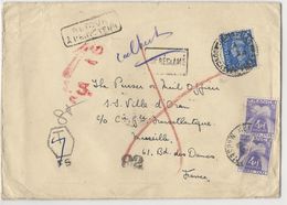 Lettre (1949) De Londres à Marseille - Taxée à 8 Frs - Non Réclamée, Retour à L'envoyeur - 1859-1959 Covers & Documents