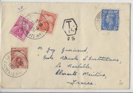 Lettre (1951) D'Angleterre Pour La Rochelle - Taxée à 18 Frs - 1859-1959 Briefe & Dokumente