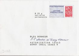 D0042 - Entier / Stationery / PSE - PAP Réponse Lamouche - Bleu Bonheur - Agrément 07P796 - PAP: Antwort/Lamouche