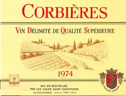 1 Etiquette Ancienne De VIN - CORBIERES 1974 - CAVES SAINT CHRISTOPHE BOORMEERBEEK - Languedoc-Roussillon