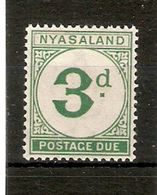 NYASALAND 1950 3d POSTAGE DUE SG D3 LIGHTLY MOUNTED MINT Cat £17 - Nyasaland (1907-1953)