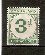 NYASALAND 1950 3d POSTAGE DUE SG D3 LIGHTLY MOUNTED MINT Cat £17 - Nyassaland (1907-1953)