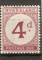 NYASALAND 1950 4d POSTAGE DUE SG D4 LIGHTLY MOUNTED MINT Cat £30 - Nyasaland (1907-1953)