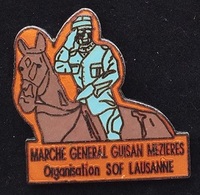 MARCHE GENERAL GUISAN MEZIERES - SOF LAUSANNE - CANTON DE VAUD - CHEVAL - SUISSE - SWISS - SCHWEIZ   -   (ROSE) - Personnes Célèbres