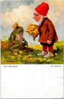 CPA Gnomes Nains Lutins Gnome Chouette Grenouille Frog Circulé Paul Lothar Müller - Fairy Tales, Popular Stories & Legends