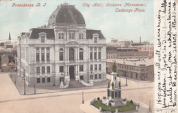 Antique 1906 Postcard - Rhode Island USA - Providence - City Hall - Soldiers Monument - Undivided Back - 2 Scans - Providence