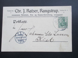 DR Nordschleswig 1905 Firmenpostkarte Rangstrup. Guano Forretning Bahnpoststempel Oberjersdal - Toftlund Zug 49 - Lettres & Documents