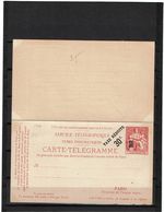 CTN27 - CARTE TELEGRAMME CHAPLAIN 50c+50c SURCH. TAXE REDUITE STORCH N°D5 - Pneumatiques