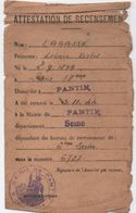 Militaria/ Attestation De Recensement / Mairie De PANTIN/ Seine / Léonce Lagasse/ 1944               AEC103 - Dokumente