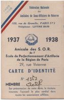 Militaria/Carte D'Identité/Fédération Nationale Des Amicales De Sous Off.de Réserve/Lagasse / PANTIN/1937-38     AEC111 - Documenten