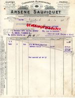 44 - NANTES-PARIS- FACTURE ARSENE SAUPIQUET-  CONSERVES -CONSERVERIE- EPICERIE M. LANCRET SUCY EN BRIE- 1928 - 1900 – 1949