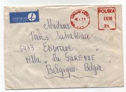 Poland AIRMAIL METER CANCEL COVER TO Belgium 1977 - Airplanes