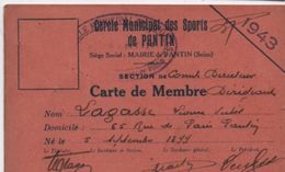 Sport/Cercle Municipal Des Sports De PANTIN/Comité Directeur/Carte De Membre Dirigeant /1943  AEC120 - Other & Unclassified