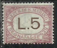 REPUBBLICA DI SAN MARINO 1897-1919 SEGNATASSE POSTAGE DUE TASSE TAXE  LIRE 5 MNH - Segnatasse