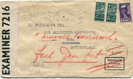 AFRIQUE DU SUD LETTRE CENSUREE DEPART PRETORIA 14 VII 43 POUR LA SUISSE - Used Stamps