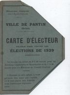 Carte D'Electeur à Deux Volets/République Française/ Ville De PANTIN/Lagasse Léonce / 1929   ELEC20 - Autres & Non Classés