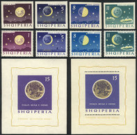 33 ALBANIA: Yvert 694/7 + Souvenir Sheet 6L, Moon Phases, Complete Set Of 4 Values And - Albanie