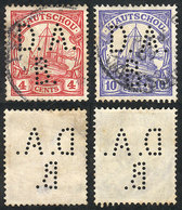 80 GERMANY - KIAUTSCHOU: "2 Used Stamps, With Interesting "D.A.B." Perfin!" - Chine (bureaux)