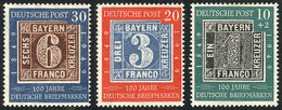 83 WEST GERMANY: Sc.667/8 + B309, 1949 Stamp Centenary, Cmpl. Set Of 3 MNH Values, VF Q - Autres & Non Classés